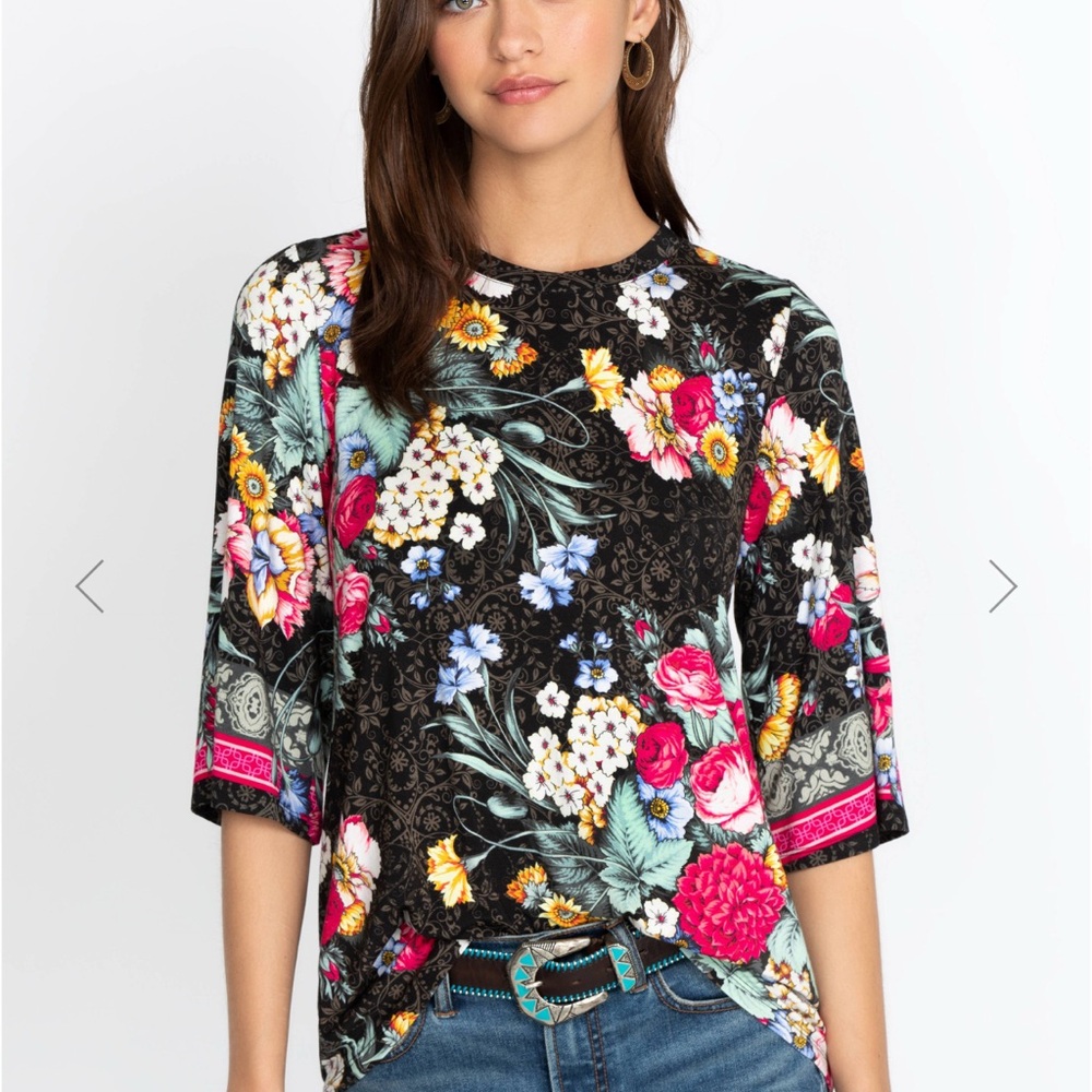 Johnny Was Black Floral Long Sleeve Top small read all style T18622-7